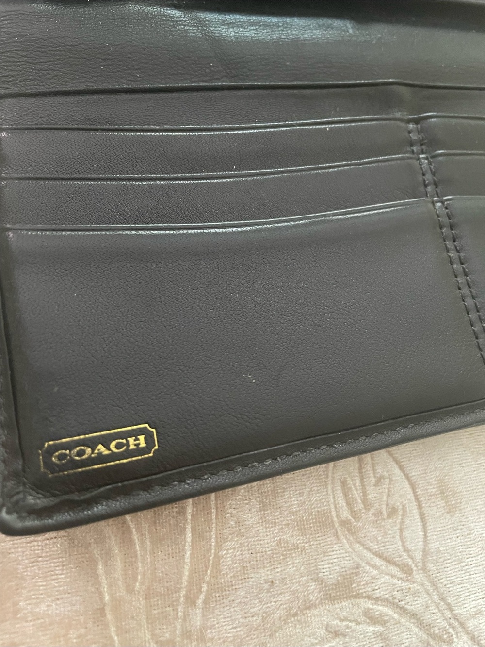 Coach Black Leather Card Holder with Gold Logo Accent